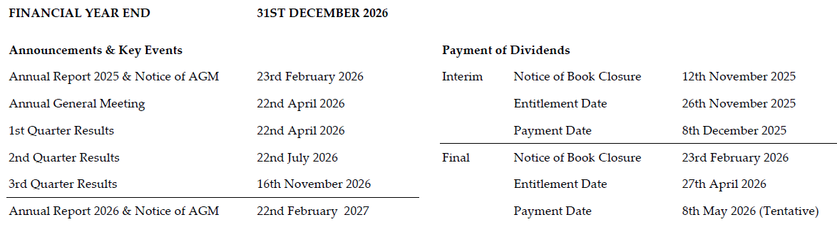 Financial Calendar 2026